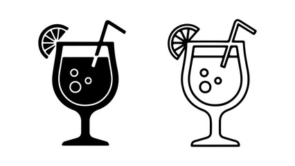 Cocktail glass with lime and straw with transparent background