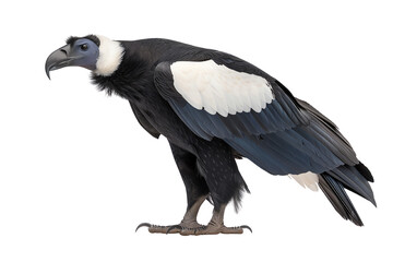Obraz premium A majestic vulture stands tall, showcasing its striking black and white feathers in a captivating pose, ready for flight.