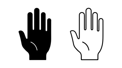 Hand icons with outline and solid fill with transparent background