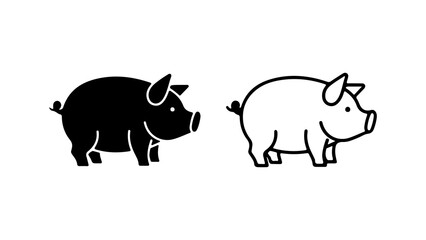 Pig icons with outline and solid fill with transparent background