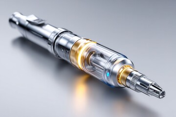 Sleek metallic electronic device with glowing internal components.