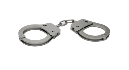 Metallic handcuffs shine on black. Crime, justice, security, illustration, graphic resource, product, and use in editorial content or educational material.