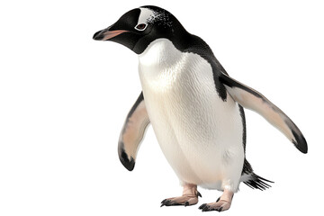 Naklejka premium A playful penguin stands on a snowy surface, showcasing its vibrant black and white feathers, ready for adventures.
