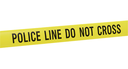 Yellow police tape reads "Police Line Do Not Cross" over a black background for crime scene visuals.