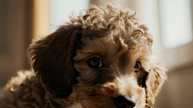 トイプードル子犬のぞき見ショット くるくるの毛が瞳を縁取る無邪気な表情