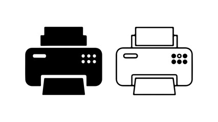Printer icons with outline and solid fill with transparent background