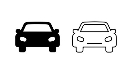 Car icons with outline and solid fill with transparent background