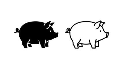 Pig icons with outline and solid fill with transparent background