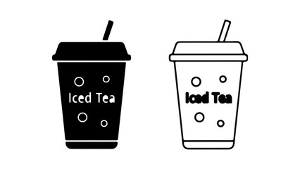 Iced tea cups with straw and transparent background