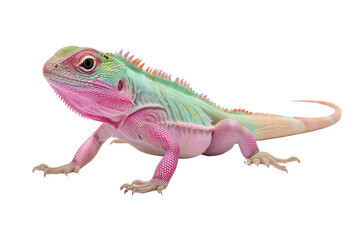 Obraz premium A vibrant, colorful lizard with unique patterns, showcasing its striking features and textures in a vivid studio setting.