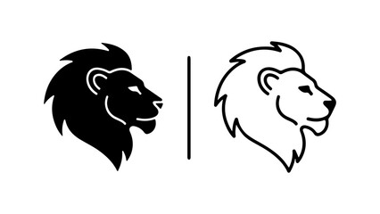 Lion head outline and solid with transparent background