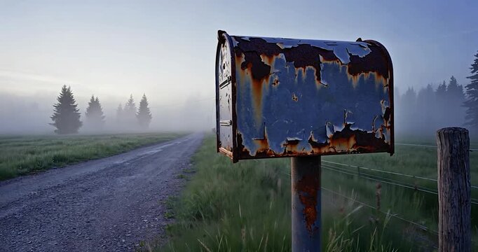 Rusty mailbox rural roadway