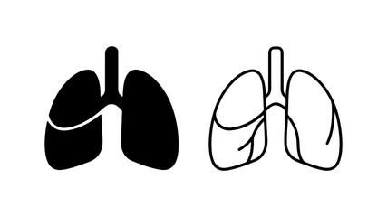 Human lungs outline and solid with transparent background