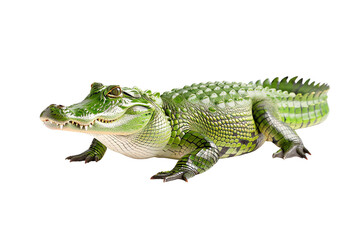 Fototapeta premium A vibrant, green crocodile displaying unique patterns and textures, perfect for wildlife and nature-themed projects.