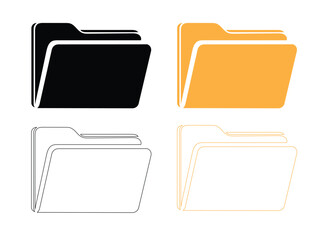 Set of Folder Icons in Flat and Outline Style. Minimal File Folder Symbol for UI and Office Design.
