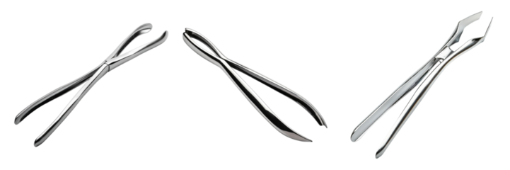 Different views of a shiny silver surgical tool on transparent background Generative AI