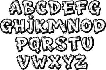 Graffiti Style Alphabet Letters Set with Bold Outline on White Background
