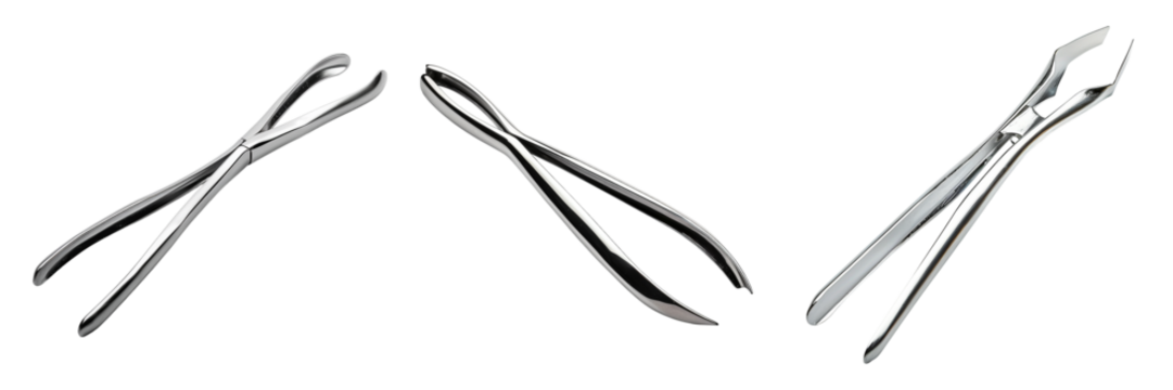 Different views of a shiny silver surgical tool on transparent background Generative AI
