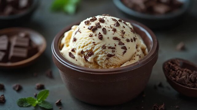 Delicious Scoop of Chocolate Chip Ice Cream in a Bowl.