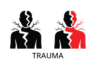 Trauma Concept Illustration,  Broken Human Silhouette Representing Mental Health, Emotional Pain, and Stress