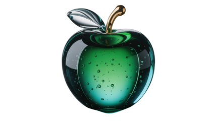 Stunning glass apple art piece with metallic leaf accent