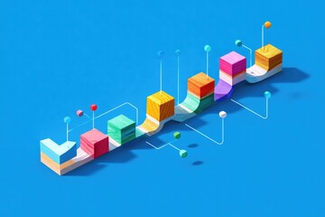 Isometric illustration showing ascending colorful blocks representing data and growth