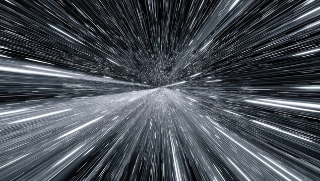 Abstract black and white image showing a tunnel-like space with streaks of light