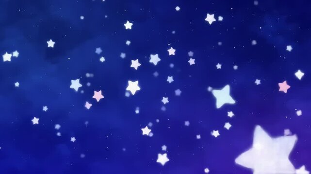 Magical starfall loop animation with blue background and glowing stars, dreamy abstract background for kids, christmas or fairy tale related contents