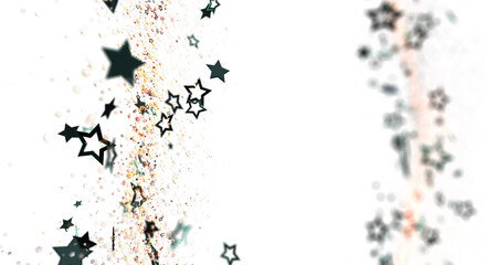 Abstract composition of falling stars and glittering elements on a white background, ideal for celebratory and artistic projects.