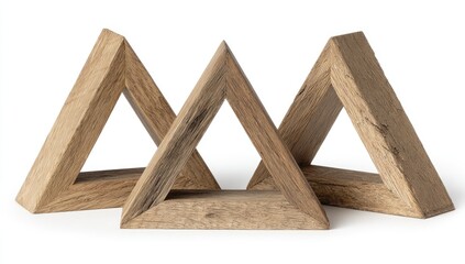 Three wooden triangular frames isolated against a white backdrop