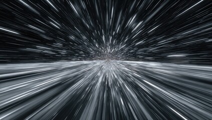 Digital art piece depicting a simulated journey at warp speed. Focus on the streaks