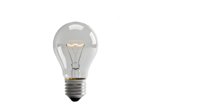 Clear glass bulb glows on black. Use for product display, presentation, and digital designs. - Powered by Adobe