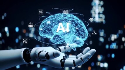 Futuristic AI brain in a digital network, symbolizing rapid technological innovation, intelligence, and the future of machine learning and data science. A powerful, striking visual concept. - Powered by Adobe