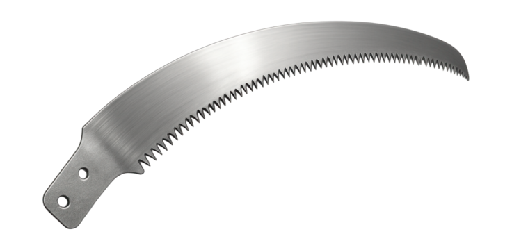 Curved pruning saw blade with sharp teeth for effective garden branch trimming.