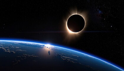 Total solar eclipse showing the sun's corona as viewed from orbit above Earth