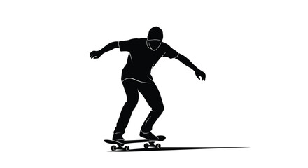 Obraz premium Skateboarder Silhouette on White. Dynamic black and white illustration of a person skateboarding, urban action sport concept.