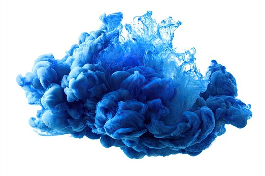 Swirling blue ink suspended in water against a bright white background. Captivating, artistic cloud - Powered by Adobe