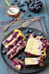 Finnish Blueberry pie cut in slices on a plate