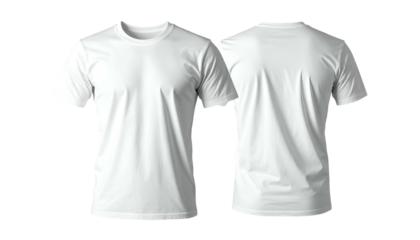Front and back view of a plain white, short-sleeved t-shirt with rounded neckline