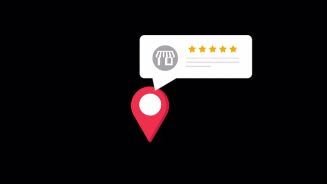 Location Pin with 5 Star Store Review Animation Video - Transparent