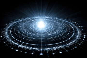 Futuristic radar chart with glowing polygonal network and glass needles on circular grid