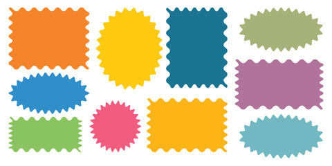 Set of Colorful Geometric Shape, Round, Oval, Rectangle, Square & Arch with Scalloped Borders Vector.