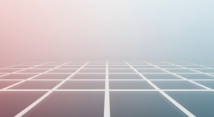 Abstract perspective view of a grid receding into a hazy gradient background of pink and blue.