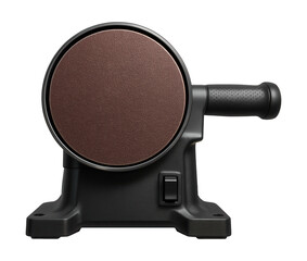 Disc sander featuring a rotating wheel with a circular abrasive pad for metalwork.