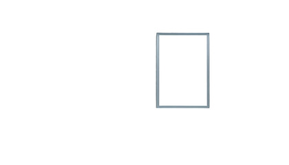 A bright, rectangular display within a framed border against a vast, inky black background