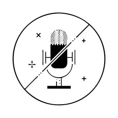 Vector art of mute microphone icon, representing audio off and sound control feature