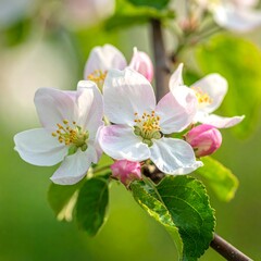 Obraz premium Close-up of delicate white and pink blossoms on a branch