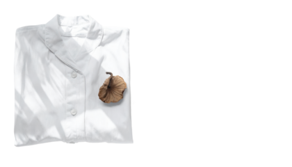 Crisp white shirt with dried lotus seedpod, stylish and simple