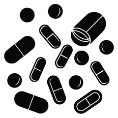 Black and white pharmaceutical pills capsules and tablets vector illustration