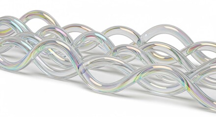 Iridescent waves of modern abstract glass design create a dynamic visual effect on white background